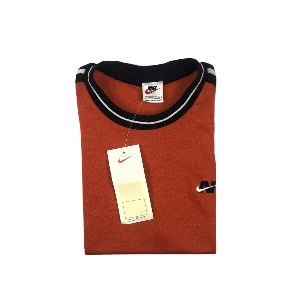 Nike Deadstock 90s Orange Stretch Polyester Emroidered T Shirt Youth XL Mens S